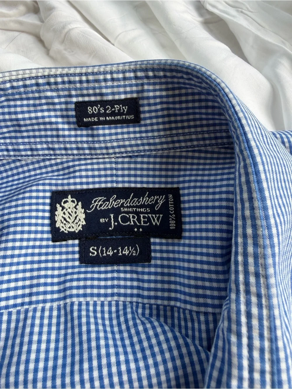 J.Crew Haberdashery 80s 2 ply Blue Gingham Dress Shirt Small 14-14½